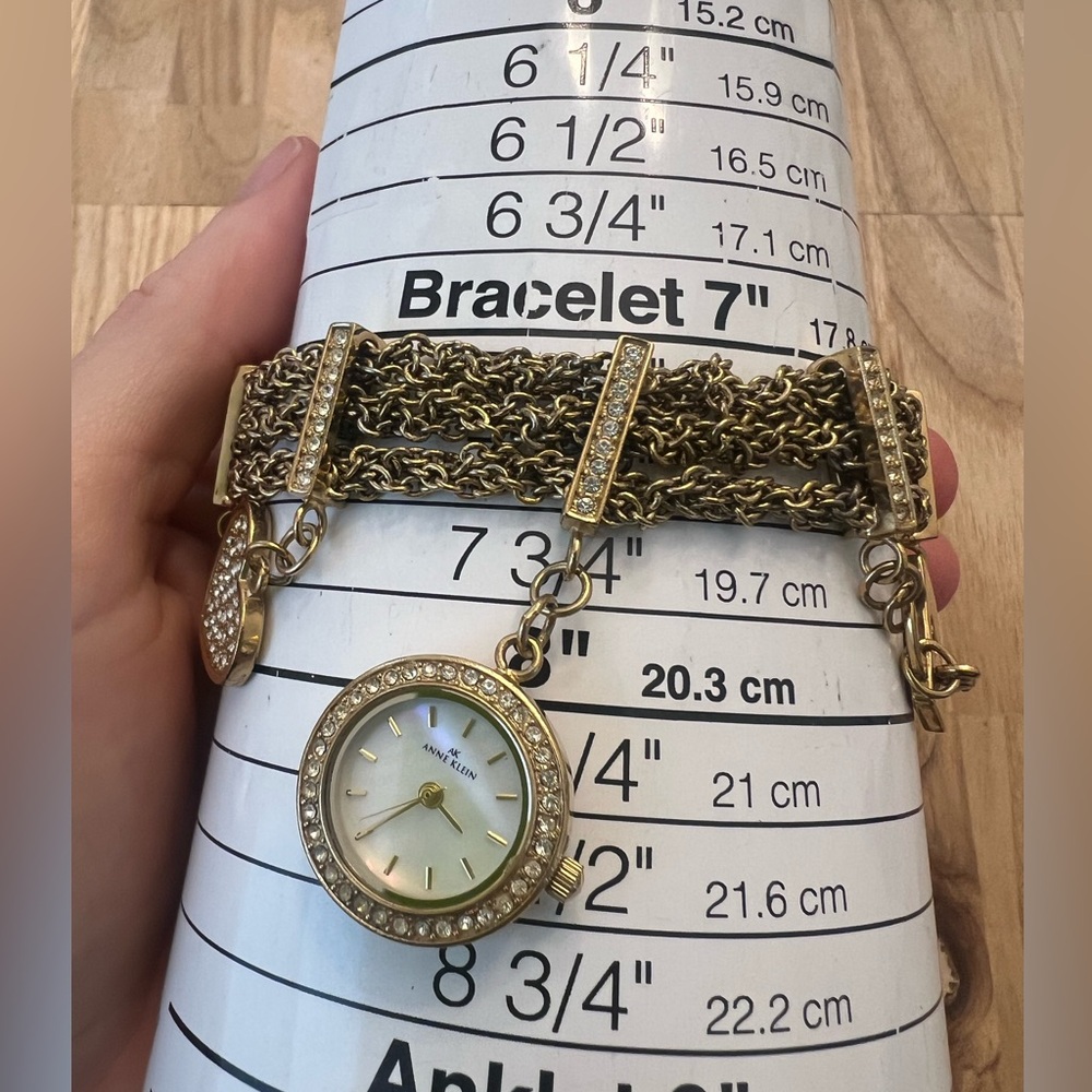 Anne Klein Gold Tone & Rhinestones Charm Bracelet bling watch NEW BATTERY - Picture 12 of 14